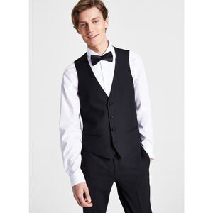 Bar III Men Slim Fit Faille Trim Tuxedo Vest Black Size L